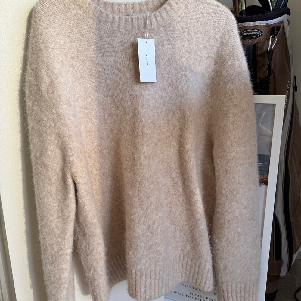 Vince Beige Crewneck Mohair-Blend Sweater